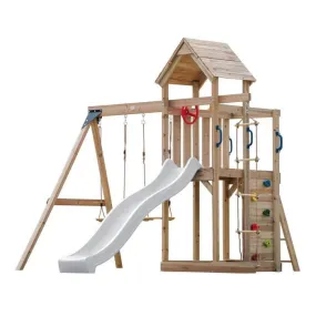 AXI Moos Aire de Jeux en Bois avec 2 Balançoires, toboggan Blanc, Echelle en Corde / Aire de Jeux Extérieur avec balançoires/ ba