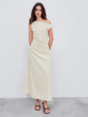 Robe maxi asymétrique unie froncée